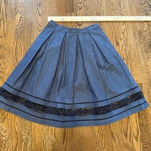 Karl Lagerfeld Denim Blue A-Line Skirt with Black Lace